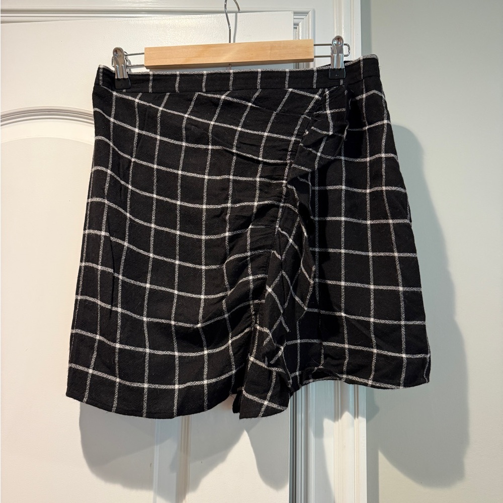 Madewell Black Windowpane Ruffle-front Mini Skirt